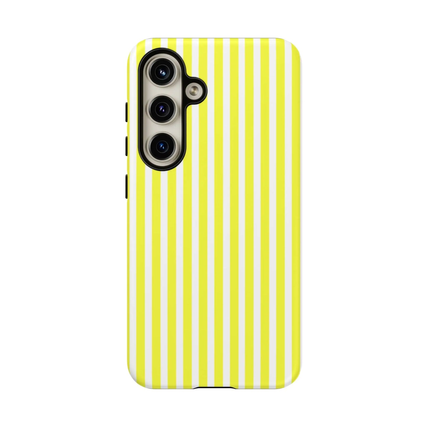 Back side of a phone case cover with banana yellow and white striped tough hard shell for iphone samsung google