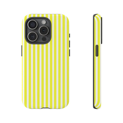 Phone case cover featuring a vibrant banana yellow and white striped tough hard shell design for iPhone Samsung and Google models