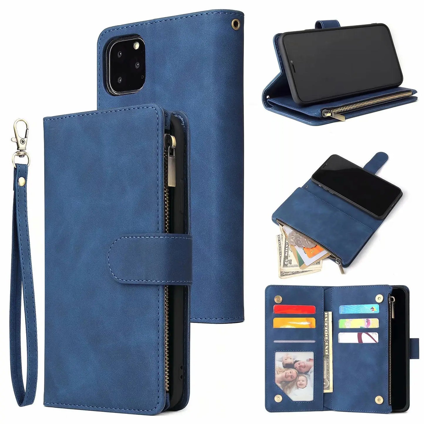 Phone Case Wallet Multi Card Zipper Bag Protective Shell