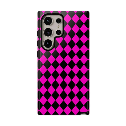 Vibrant pink black dimond phone case cover for samsung galaxy s21 ultra showing back side design