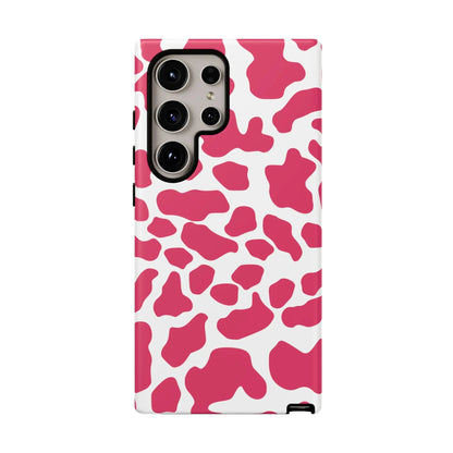 Pink and white cow print phone case back side with cute tough cases protection for stylish print phone case use