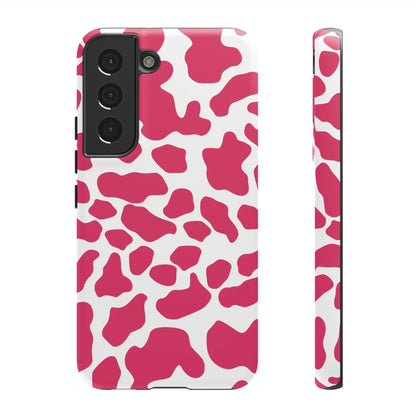 Back side of pink cow print phone case cover for samsung galaxy s21 tough protective print phone case