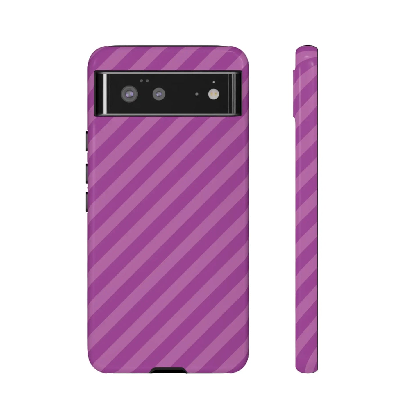 Back view of a purple diagonal phone case cover with glossy finish for protective pink diagonal phone use