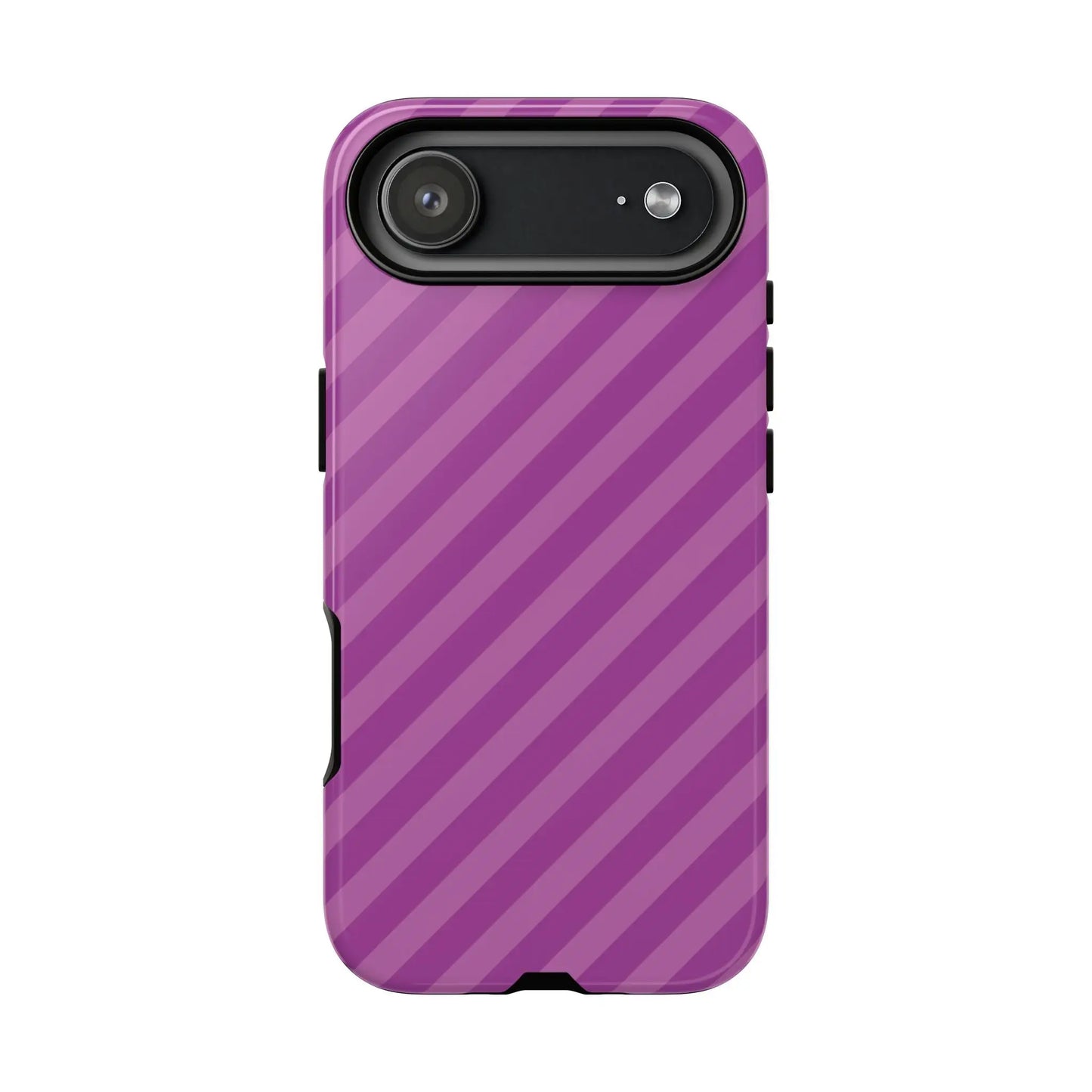 Back of a purple diagonal phone case with black camera cutout stylish phone case cover accessory gift