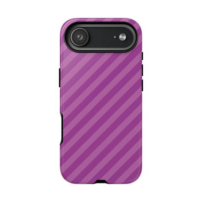 Back of a purple diagonal phone case with black camera cutout stylish phone case cover accessory gift