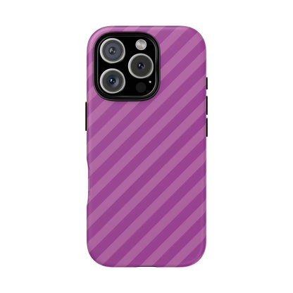 Back view of a pink diagonal phone case cover with purple stripes featuring a sleek modern protective shell design