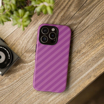 Purple phone case cover showing the back with a pink diagonal phone striped pattern protective shell design