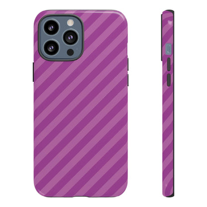 Back side of a glossy purple diagonal phone case cover in pink diagonal phone style protective shell gift accessory