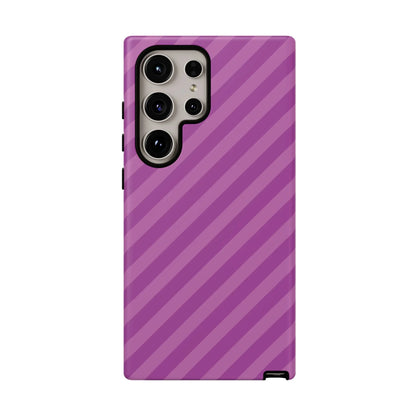 Back side of a sleek purple diagonal phone case cover with a modern design in protective shell style