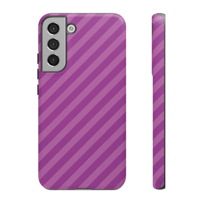 Back side of a purple diagonal striped phone case cover with a sleek modern design ideal as a diagonal phone case gift