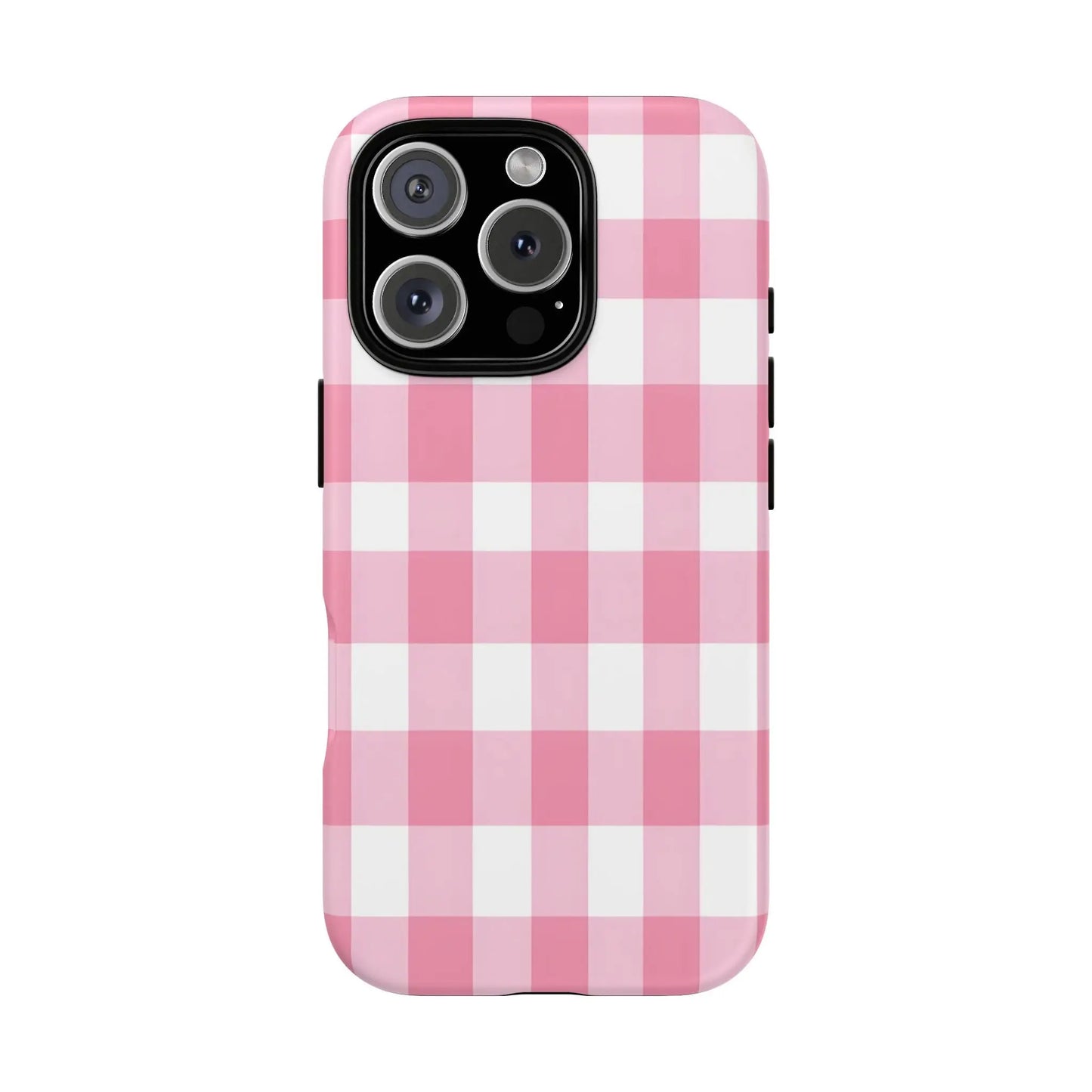 Pink gingham cute phone case cover for iphone 13 pro with white and pink gingham pattern perfect gift for her