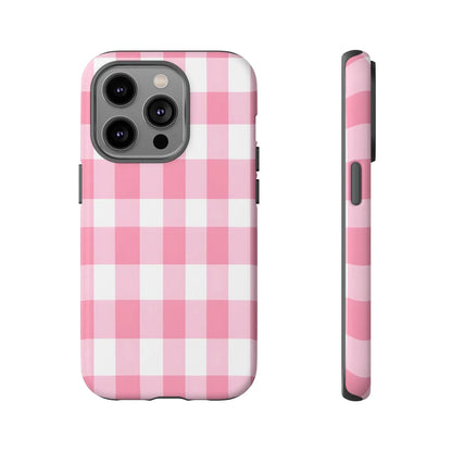 Pink gingham cute phone case cover with sleek protective design perfect for fashion lovers and gifts for her