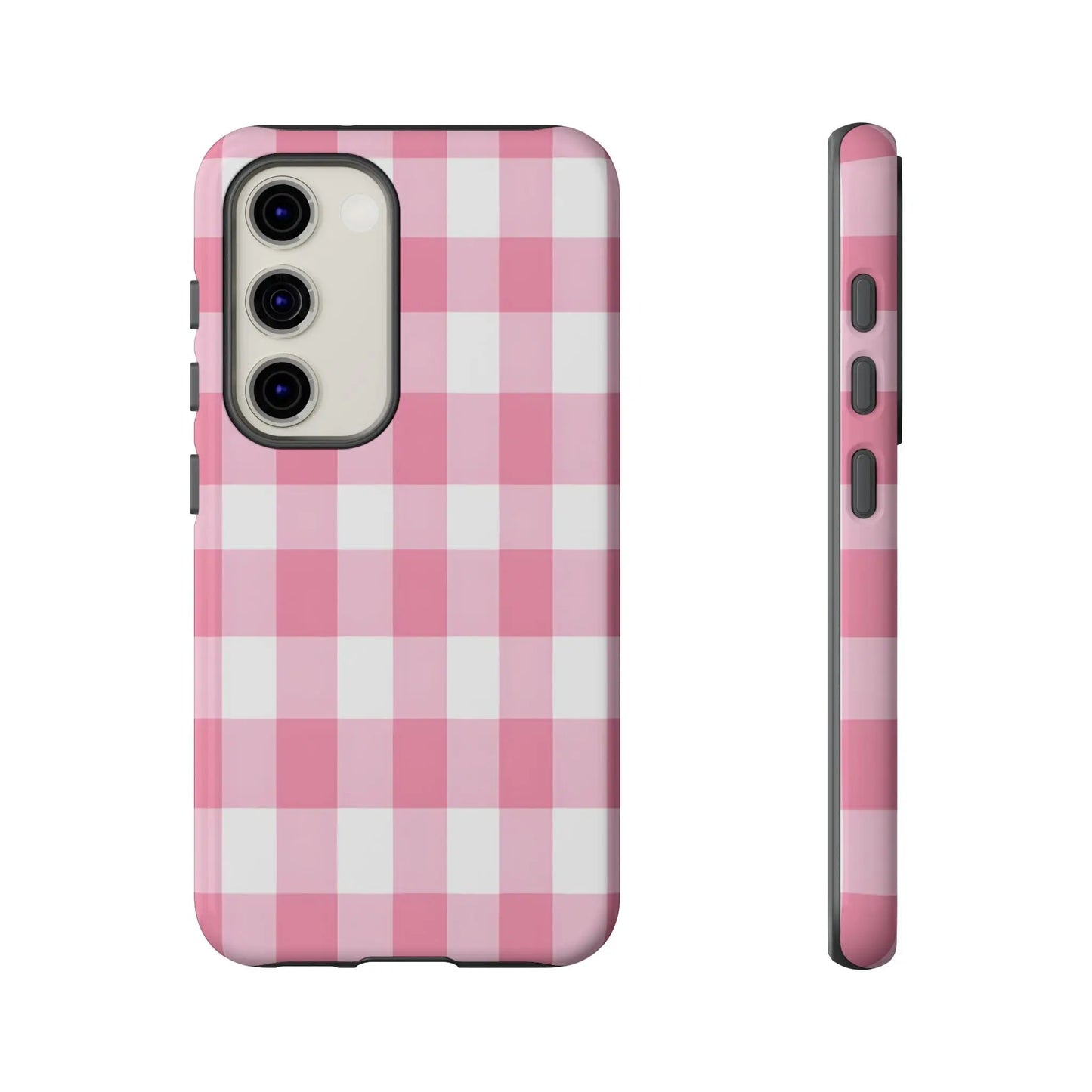 Pink gingham cute phone case cover with a sleek protective design perfect for fashion lovers and gift for her