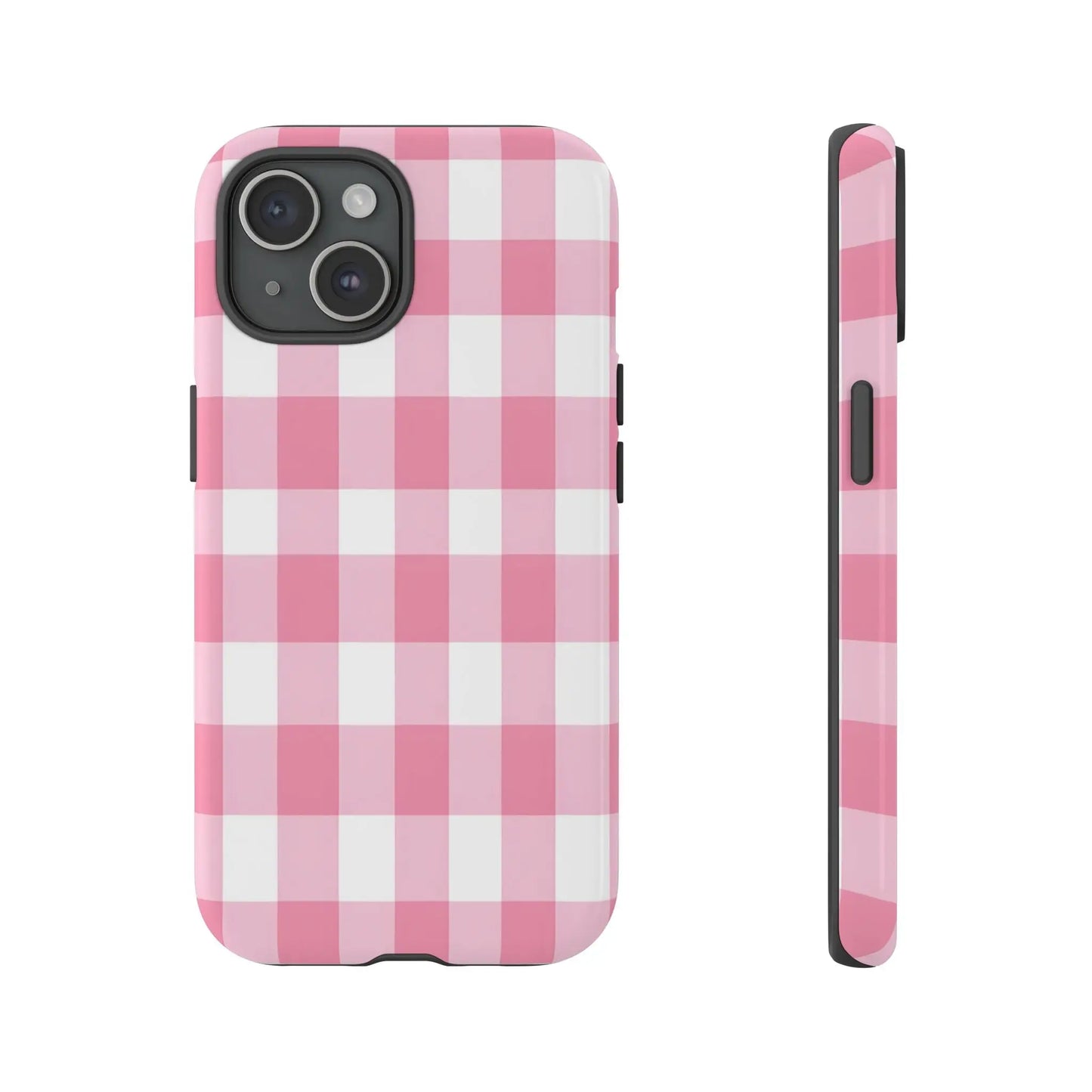 Pink gingham cute phone case with sleek protective design featuring a white checkered pattern ideal for gifts and fashion lovers