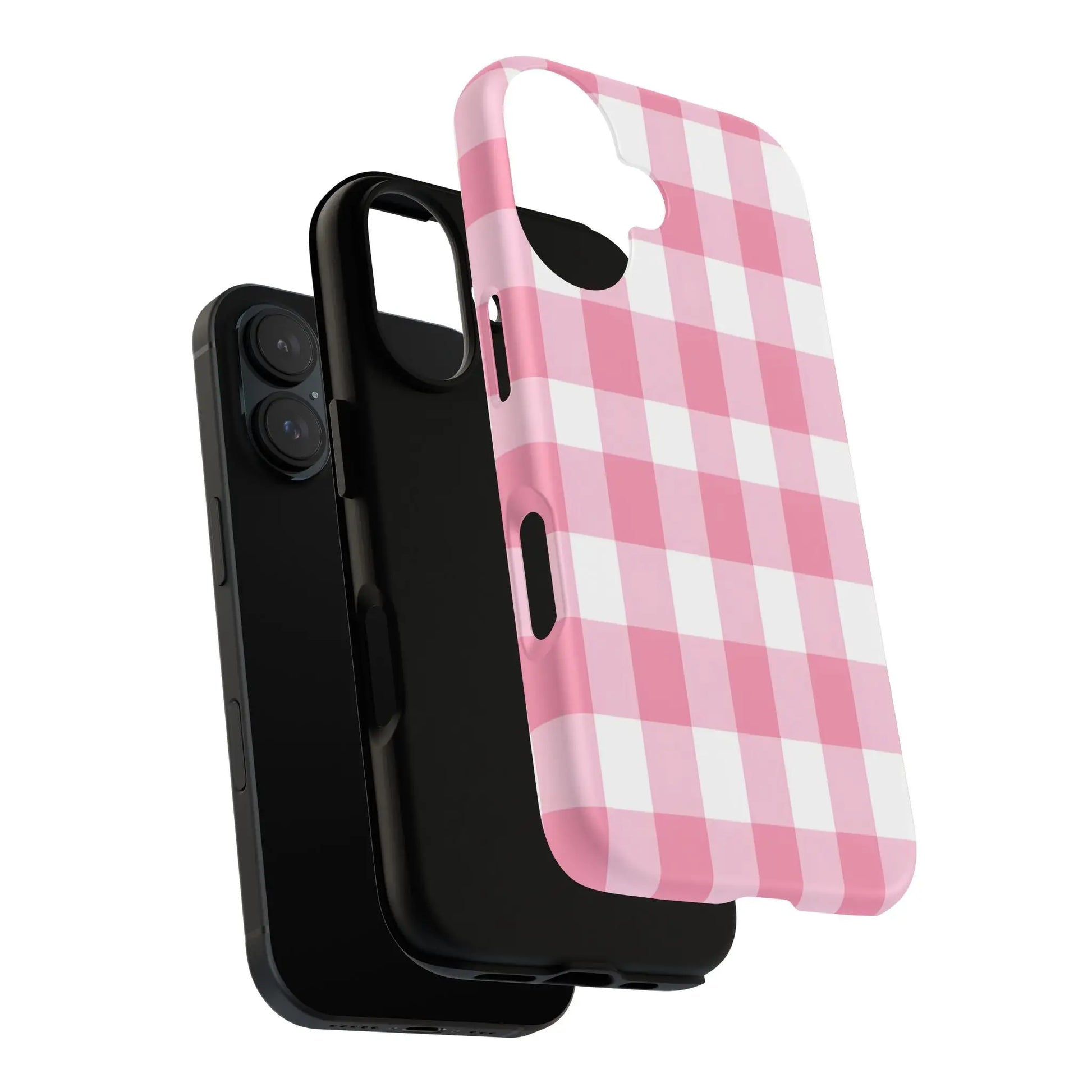 Pink gingham cute phone case cover with white checkered pattern ideal for fashion lovers and gift for her