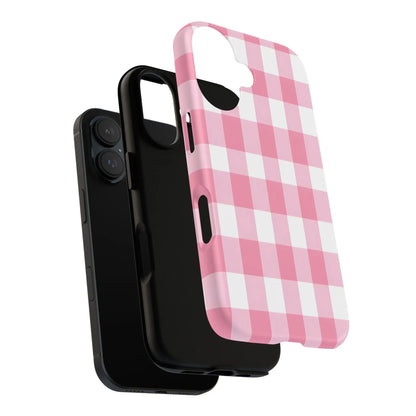 Pink gingham cute phone case cover with white checkered pattern ideal for fashion lovers and gift for her