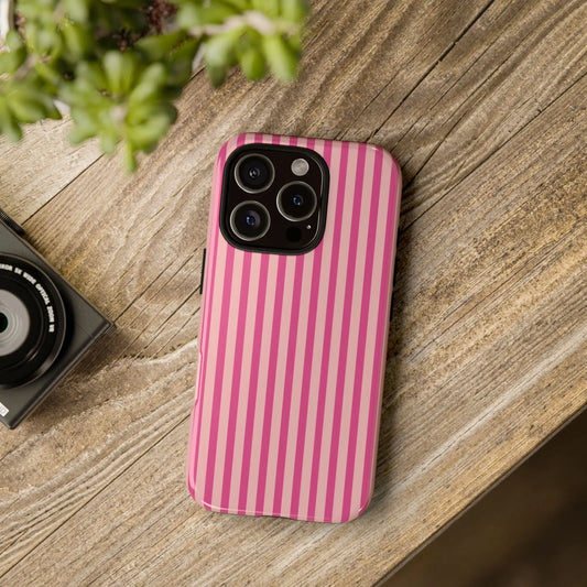 Pink Stripe Everyday Phone Case Cover Protective Smartphone Cover Trendy Accessories - iPhone 16 Pro / Glossy - Phone