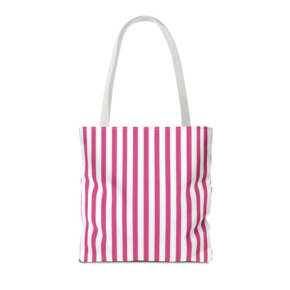 Pink Vertical Stripes Tote Bag | White or Black Handle All-Over Print - Bags