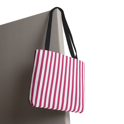 Pink Vertical Stripes Tote Bag | White or Black Handle All-Over Print - Bags
