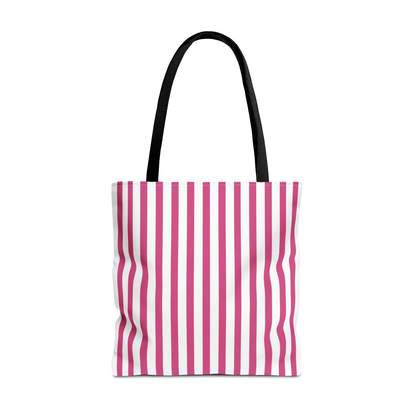 Pink Vertical Stripes Tote Bag | White or Black Handle All-Over Print - 18’’ × 18’’ / Black - Bags