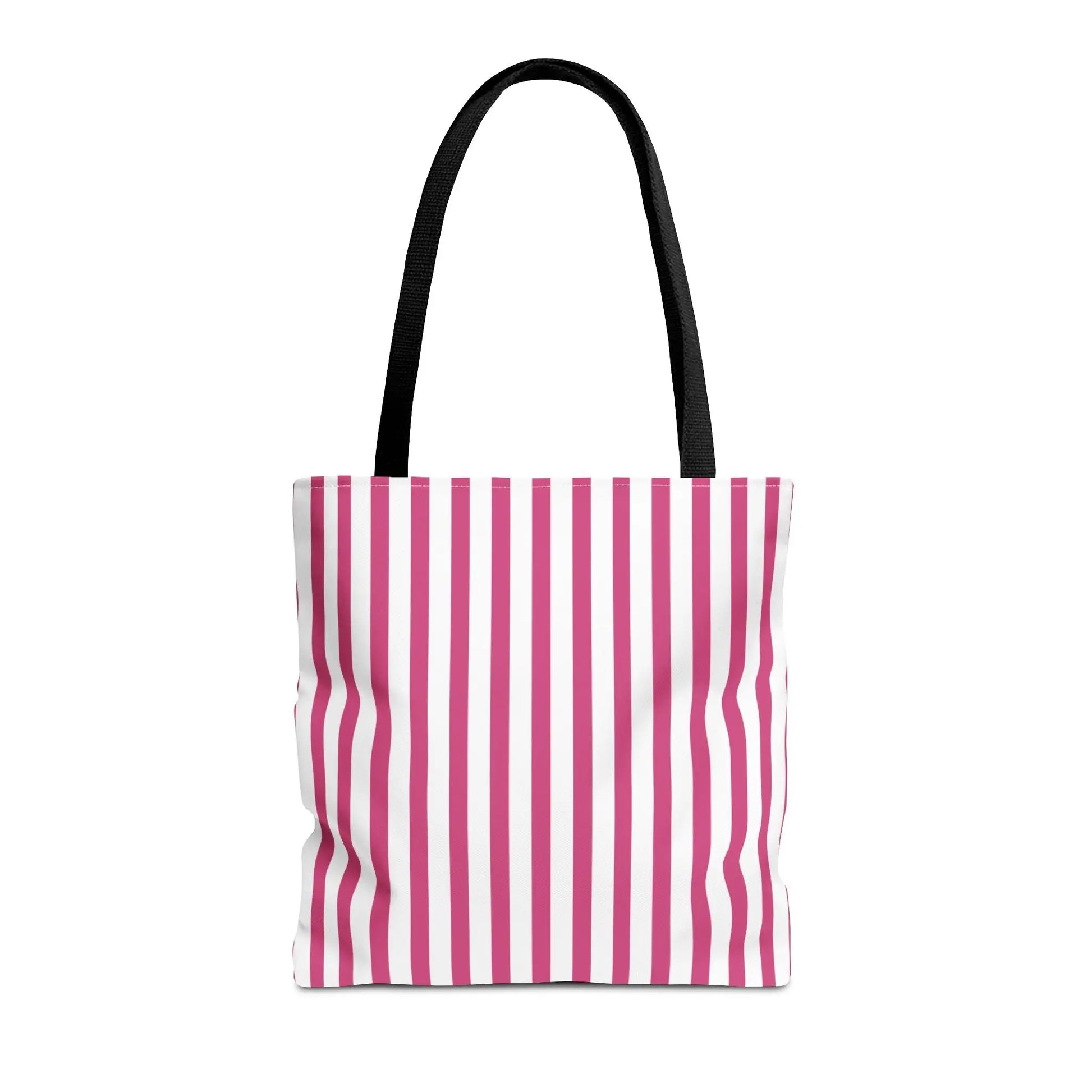 Pink Vertical Stripes Tote Bag | White or Black Handle All-Over Print - 16’’ × 16’’ / Black - Bags