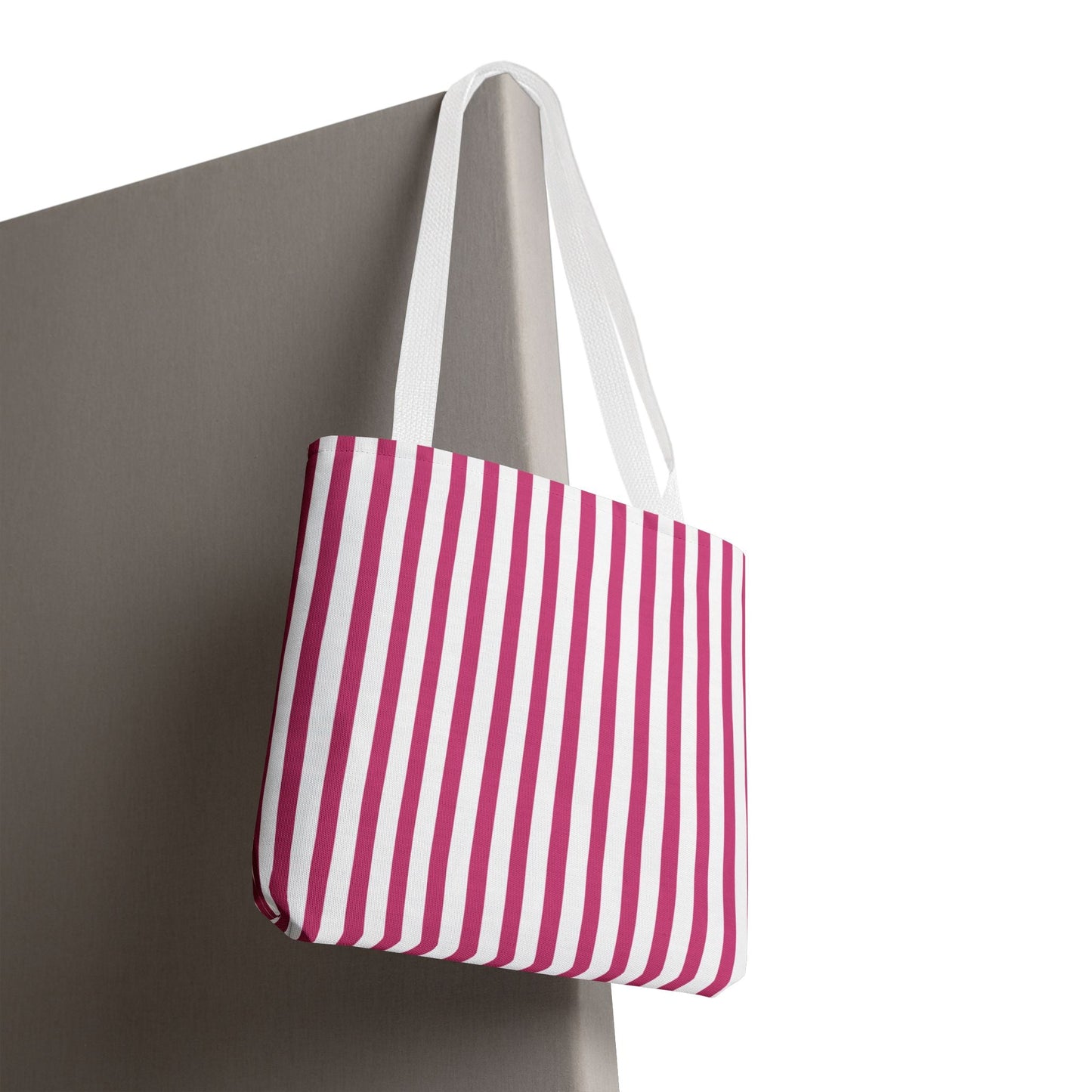 Pink Vertical Stripes Tote Bag | White or Black Handle All-Over Print - Bags