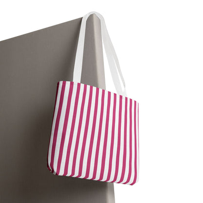 Pink Vertical Stripes Tote Bag | White or Black Handle All-Over Print - Bags