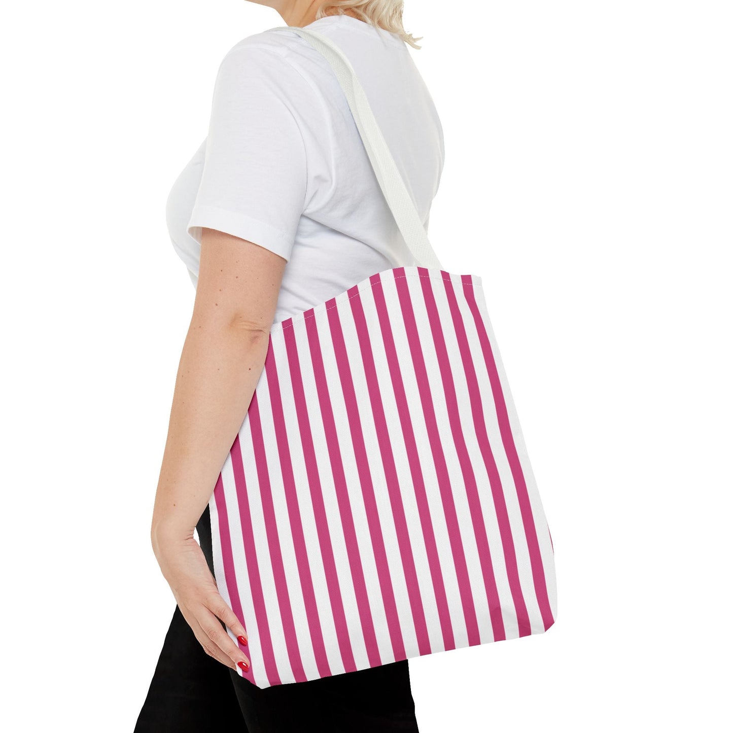 Pink Vertical Stripes Tote Bag | White or Black Handle All-Over Print - Bags