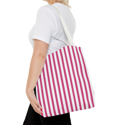 Pink Vertical Stripes Tote Bag | White or Black Handle All-Over Print - Bags