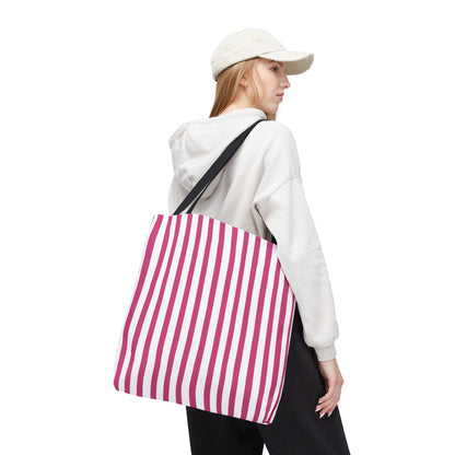 Pink Vertical Stripes Tote Bag | White or Black Handle All-Over Print - Bags