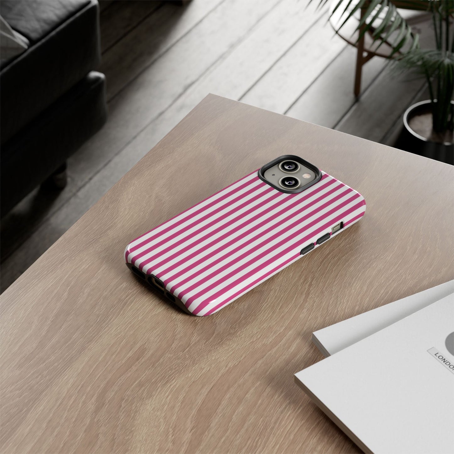 Pink & White Cute Striped Durable Phone Case Cover - Phone Case