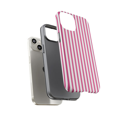Pink & White Cute Striped Durable Phone Case Cover - Phone Case