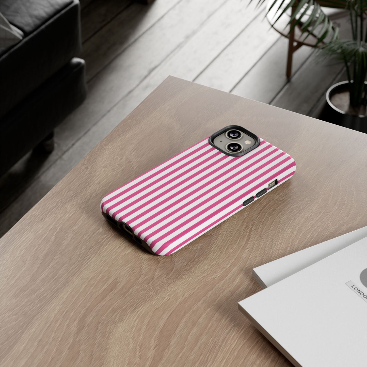 Pink & White Cute Striped Durable Phone Case Cover - Phone Case