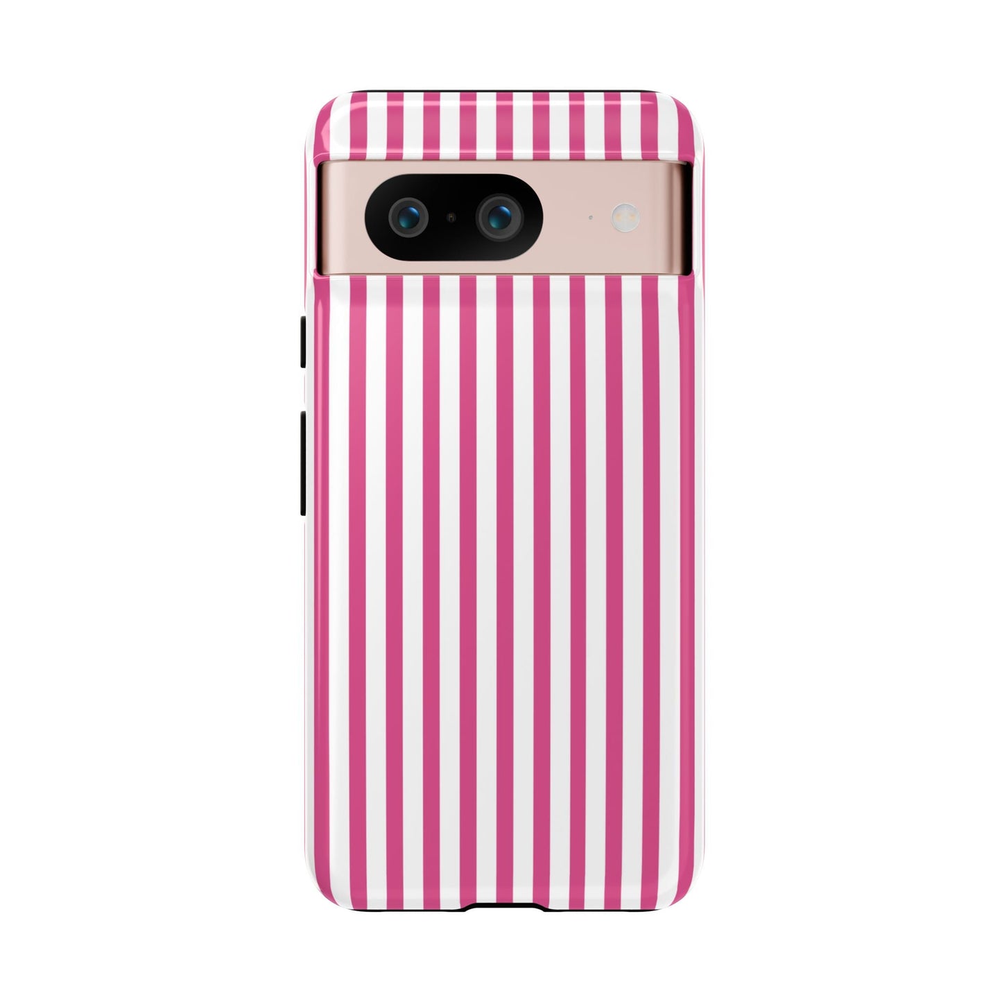 Pink & White Cute Striped Durable Phone Case Cover - Google Pixel 8 / Glossy - Phone Case