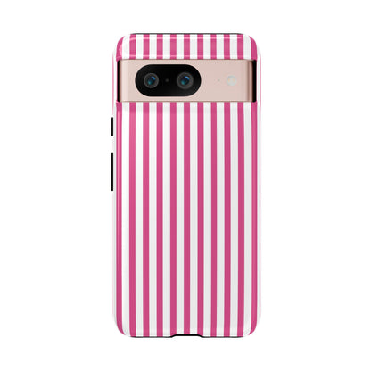 Pink & White Cute Striped Durable Phone Case Cover - Google Pixel 8 / Glossy - Phone Case