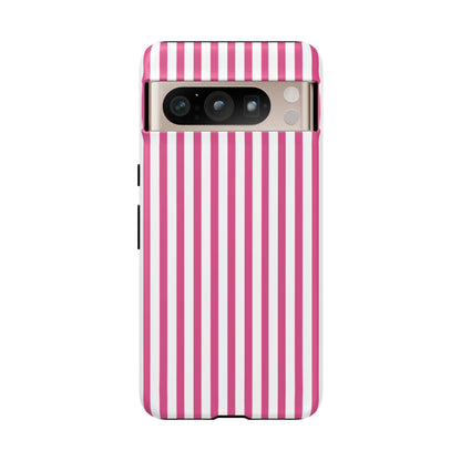 Pink & White Cute Striped Durable Phone Case Cover - Google Pixel 8 Pro / Matte - Phone Case