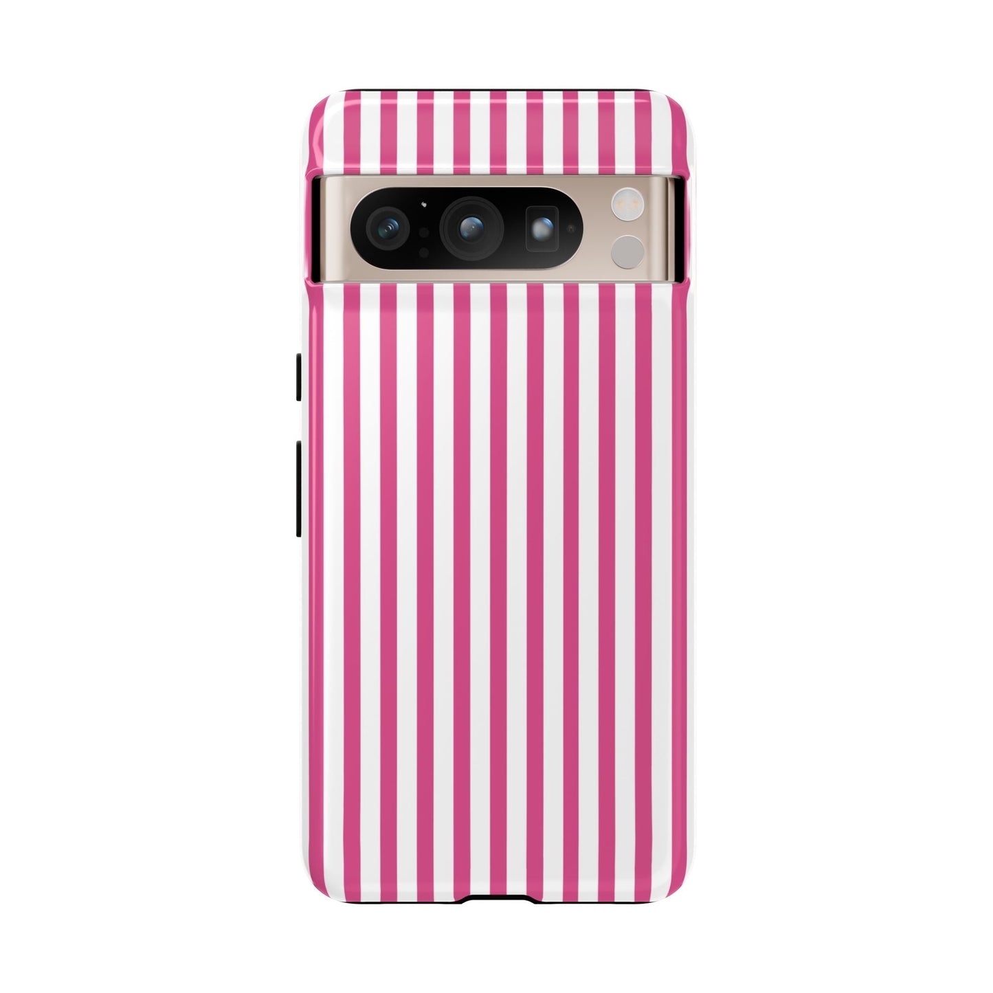 Pink & White Cute Striped Durable Phone Case Cover - Google Pixel 8 Pro / Glossy - Phone Case