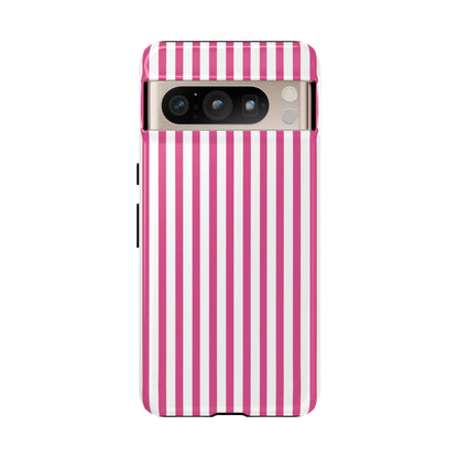 Pink & White Cute Striped Durable Phone Case Cover - Google Pixel 8 Pro / Glossy - Phone Case