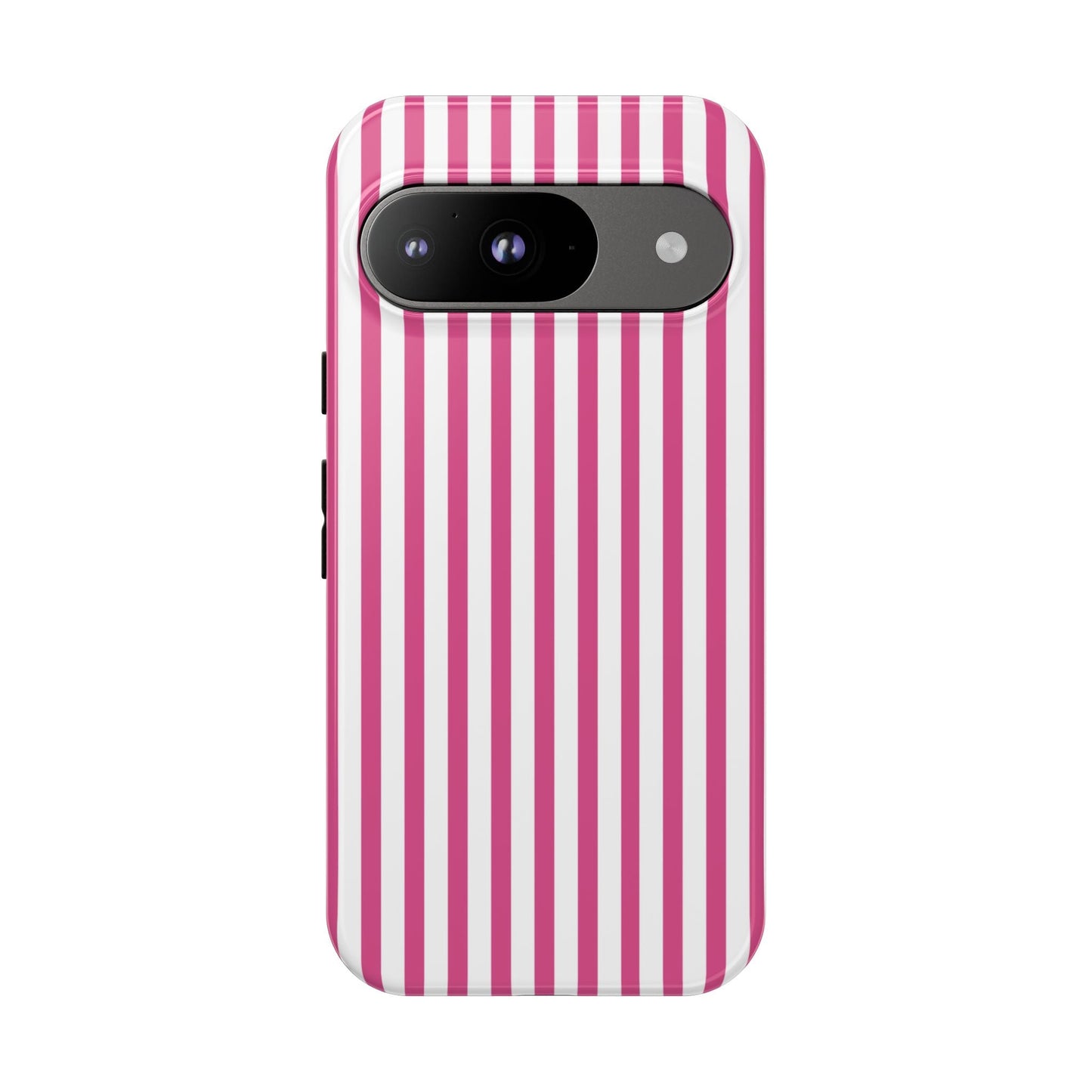 Pink & White Cute Striped Durable Phone Case Cover - Google Pixel 9 / Glossy - Phone Case