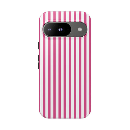 Pink & White Cute Striped Durable Phone Case Cover - Google Pixel 9 / Glossy - Phone Case