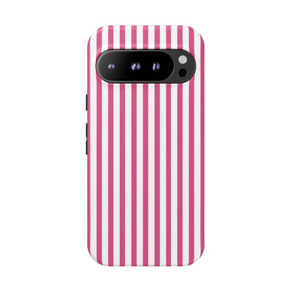 Pink & White Cute Striped Durable Phone Case Cover - Google Pixel 9 Pro / Matte - Phone Case