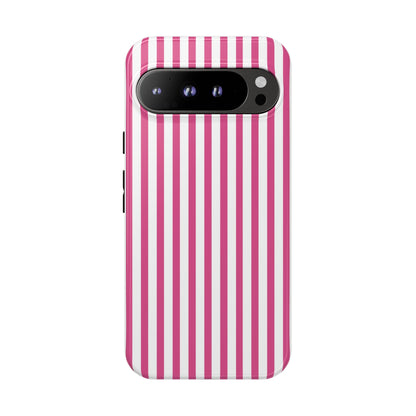 Pink & White Cute Striped Durable Phone Case Cover - Google Pixel 9 Pro XL / Glossy - Phone Case