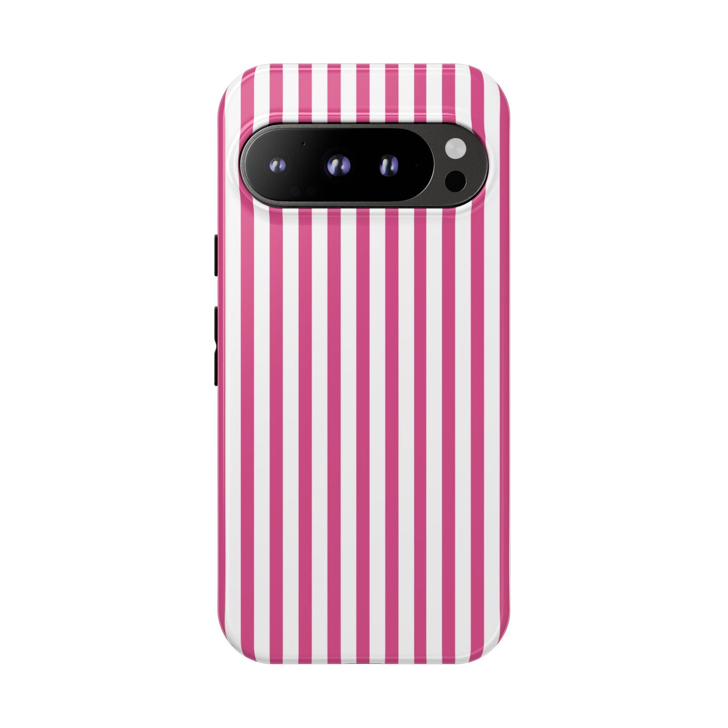 Pink & White Cute Striped Durable Phone Case Cover - Google Pixel 9 Pro / Glossy - Phone Case