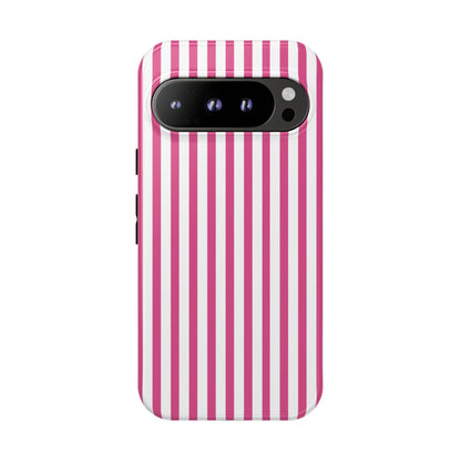Pink & White Cute Striped Durable Phone Case Cover - Google Pixel 9 Pro / Glossy - Phone Case