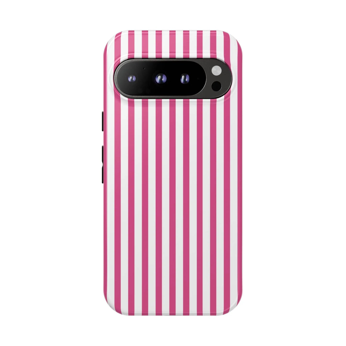 Pink & White Cute Striped Durable Phone Case Cover - Google Pixel 9 Pro / Glossy - Phone Case