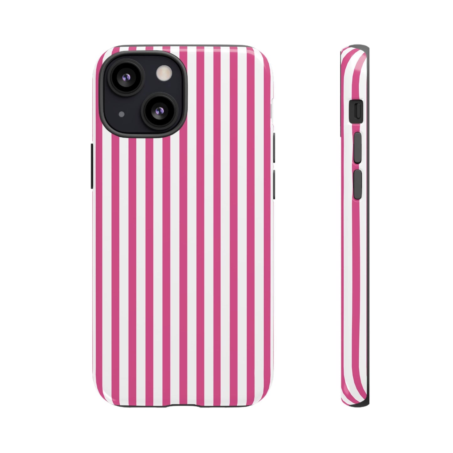 Pink & White Cute Striped Durable Phone Case Cover - iPhone 13 Mini / Glossy - Phone Case