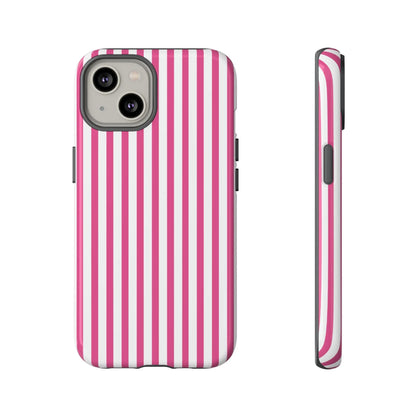 Pink & White Cute Striped Durable Phone Case Cover - iPhone 14 / Glossy - Phone Case