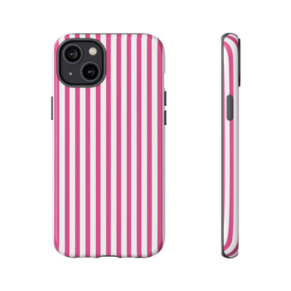 Pink & White Cute Striped Durable Phone Case Cover - iPhone 14 Plus / Glossy - Phone Case