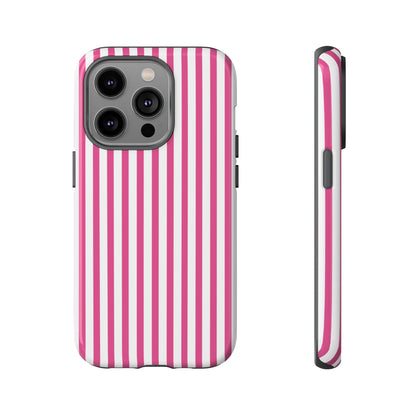 Pink & White Cute Striped Durable Phone Case Cover - iPhone 14 Pro / Glossy - Phone Case