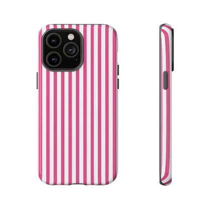 Pink & White Cute Striped Durable Phone Case Cover - iPhone 14 Pro Max / Glossy - Phone Case